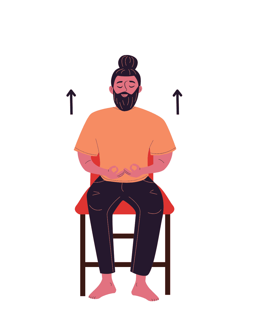 Je zit hier een meneer op een bureaustoel een ontspanningsoefening doen